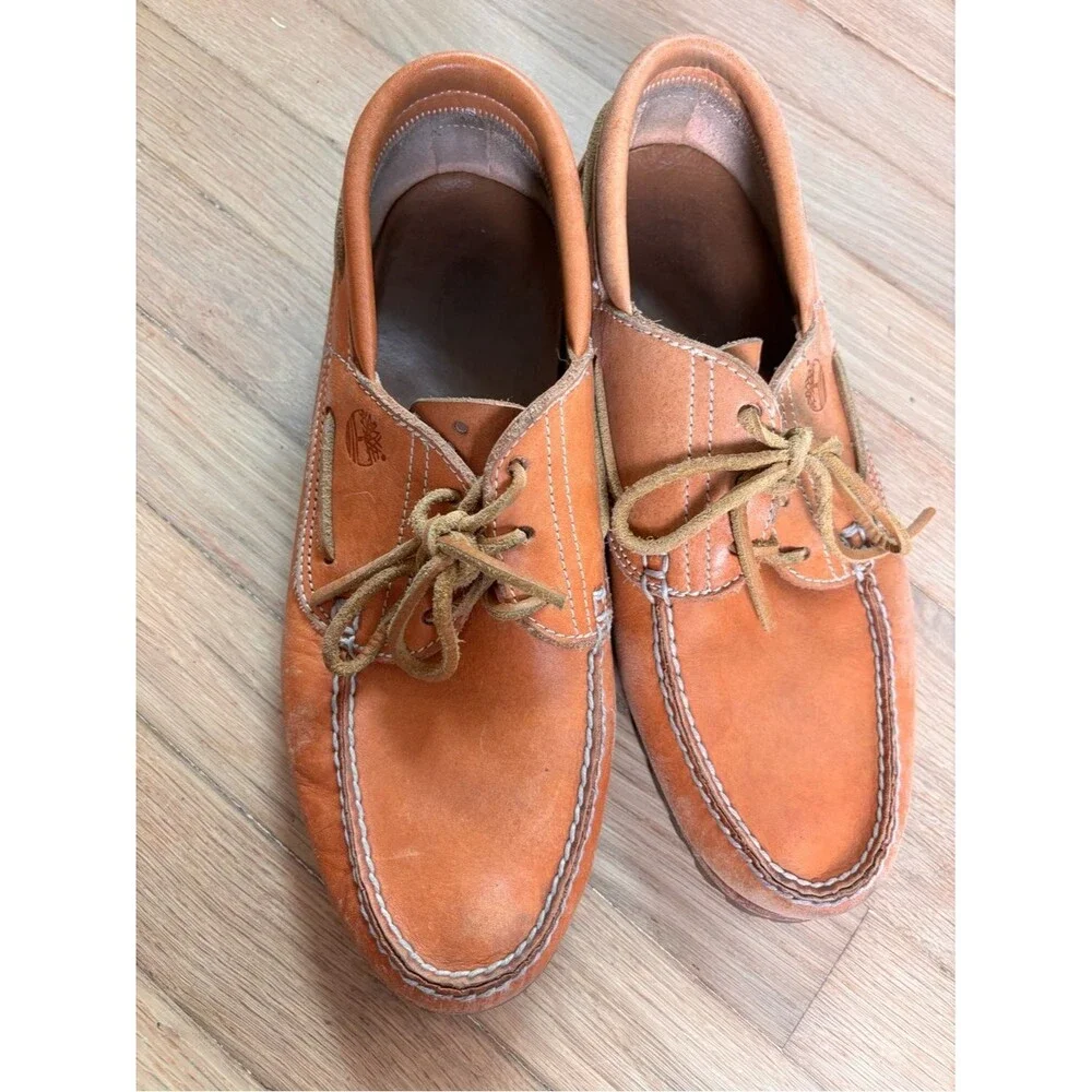 Timberland Men’s Handsewn Leather Camp Moc Boat Shoes Vibram Lug Sole 11.5